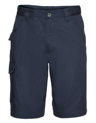 Kurze Arbeitshose Herren dunkelblau mit Cargotasche – robuste Shorts für Handwerk und Montagearbeiten